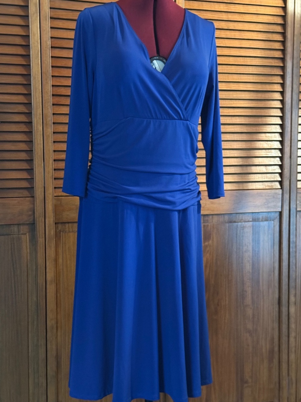 "Rekucci" ¾ Sleeve Blue Fit-&-Flare Ruched Slimming Tummy Control Dress 16 - NWT